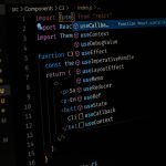 Side shot of a code editor using react js and its hooks